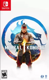 Capa do jogo Mortal Kombat 1 de 2023 com um lutador em uma armadura em destaque em um fundo azul