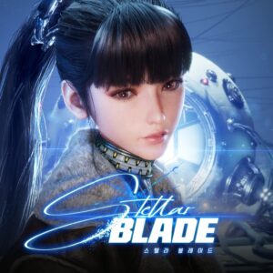 Arte promocional de Stellar Blade mostrando a protagonista Eve em um cenário futurista.