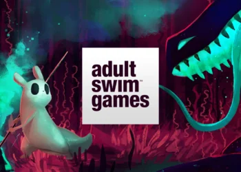 Veja os Jogos lançados pela Adult Swim Games 11 jogos lançados pela Adult Swim Games mostrando um personagem de jogo enfrentando uma criatura.