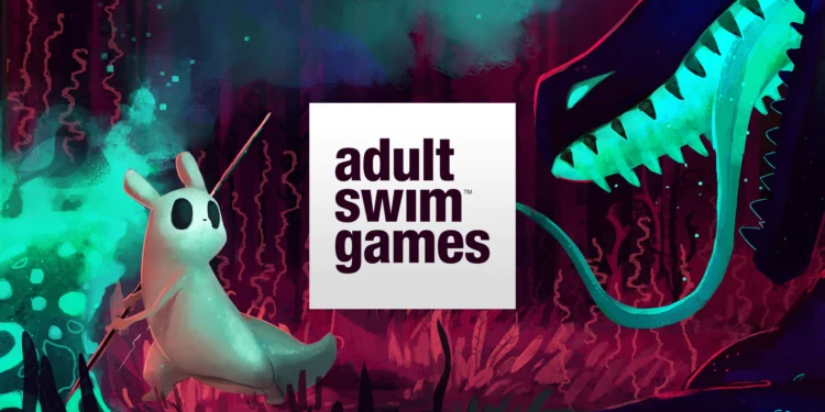 jogos lançados pela Adult Swim Games mostrando um personagem de jogo enfrentando uma criatura.