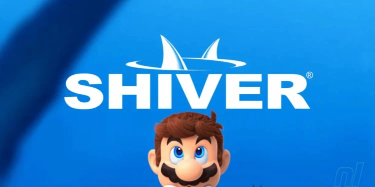 Logo da Shiver Entertainment com um personagem animado com bigode em um fundo azul com a Lista de Jogos da Shiver Entertainment
