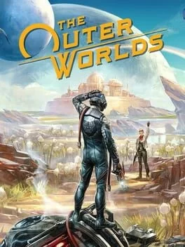 Capa do jogo "The Outer Worlds" mostrando um astronauta em um planeta alienígena.