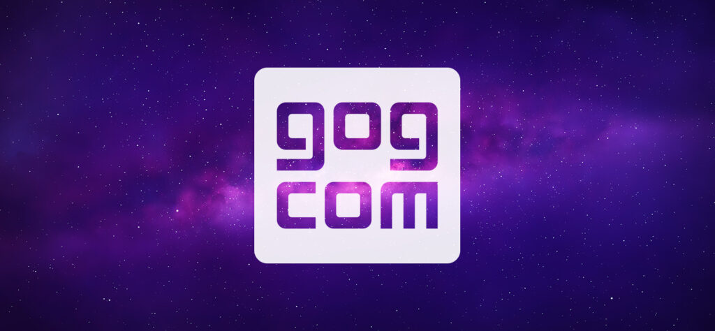 Logo da GOG, loja de jogos digitais sem DRM com uma grande biblioteca de jogos clássicos e modernos.