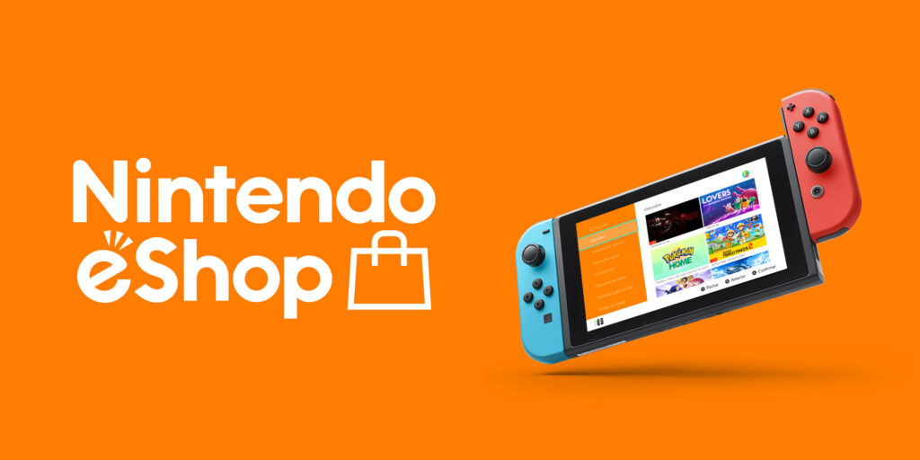 Logotipo da Nintendo eShop destacando a loja digital oficial para jogos Nintendo.