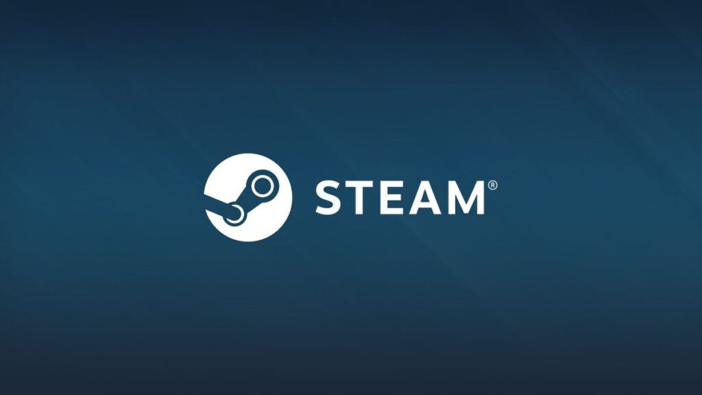 Logo da Steam, a maior plataforma de venda de jogos digitais para PC, com uma biblioteca extensa de títulos.