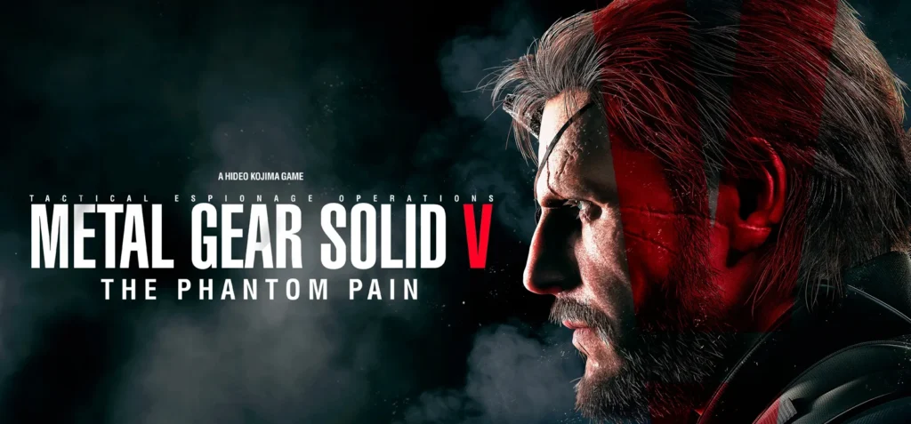 Big Boss de perfil em Metal Gear Solid V: The Phantom Pain, com a face marcada e uma expressão séria.