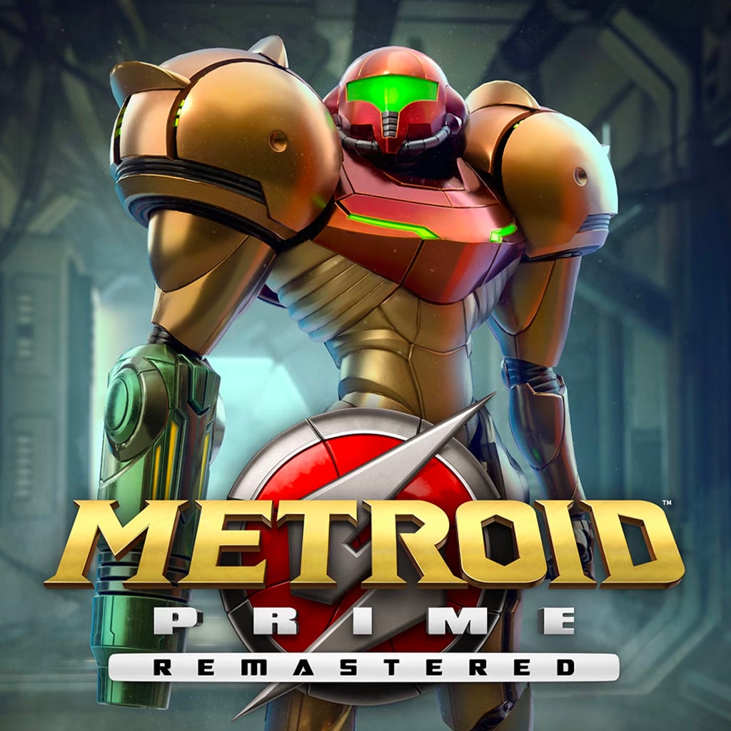 Samus Aran em sua armadura icônica em Metroid Prime Remastered.