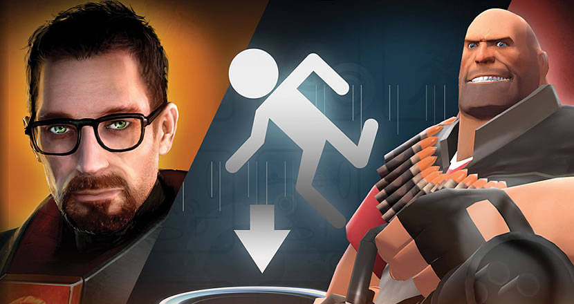 Combinação de personagens de Half-Life e Team Fortress 2 na capa de The Orange Box.