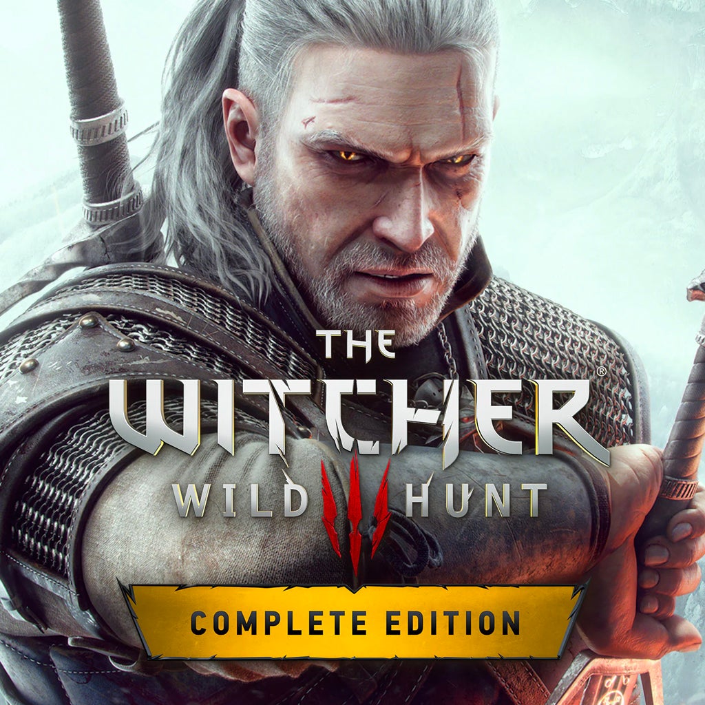 Geralt de Rívia segurando espadas em The Witcher 3: Wild Hunt Complete Edition.