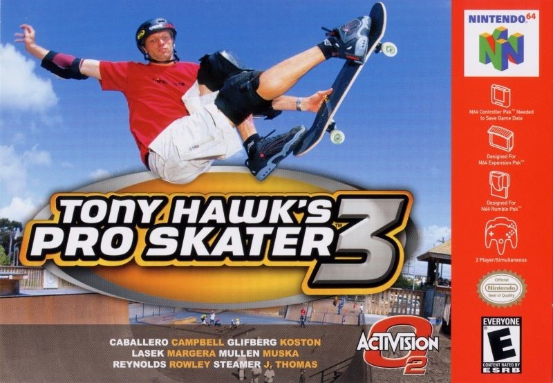 Tony Hawk realizando uma manobra de skate em Tony Hawk's Pro Skater 3.